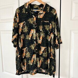 Vintage Y2K Puritan Hawaiian Shirt Black Tropical Beer Graphic Men’s Size XL